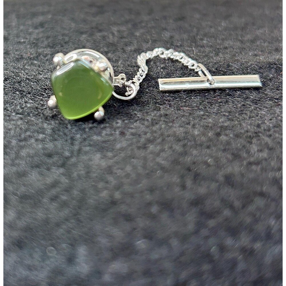 Sarah Coventry Jade Gemstone Tie Tack Silver Tone